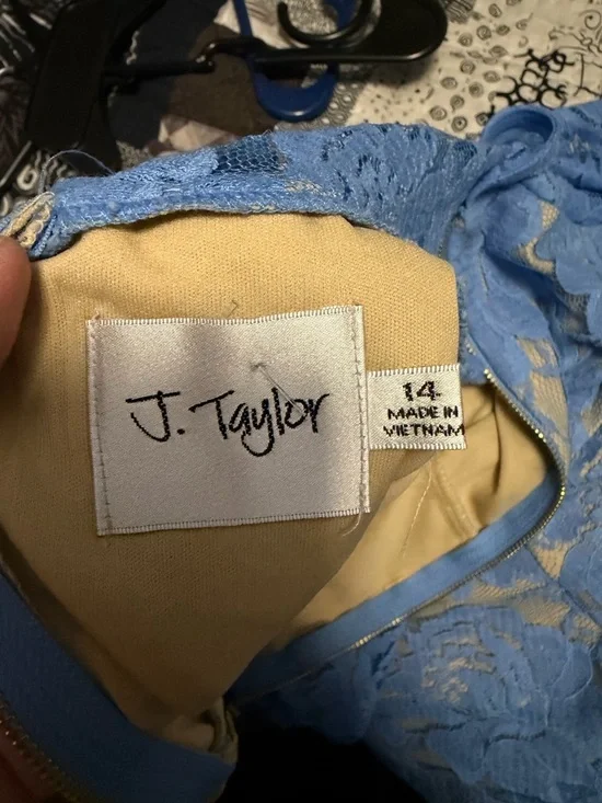 Lace Overlay Cap-Sleeve Dress in Light Blue - Picture 3 of 3